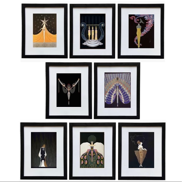Set of 8 Erte framed Prints 8x10